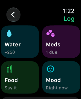 Log on Apple Watch: water, meds, food and mood