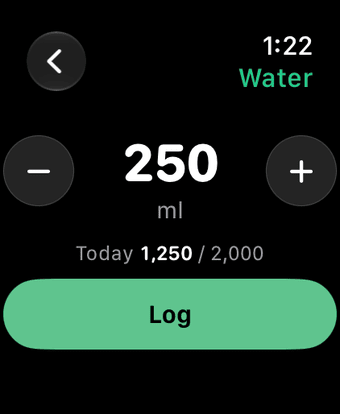 Logging 250 ml of water on Apple Watch